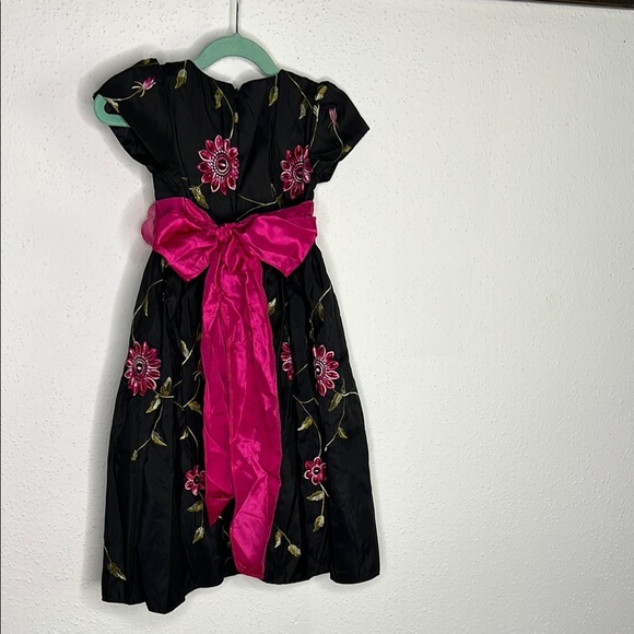 Black and Pink Fit and Flare Dress with Pleated Ruffles - Picture 4 of 5